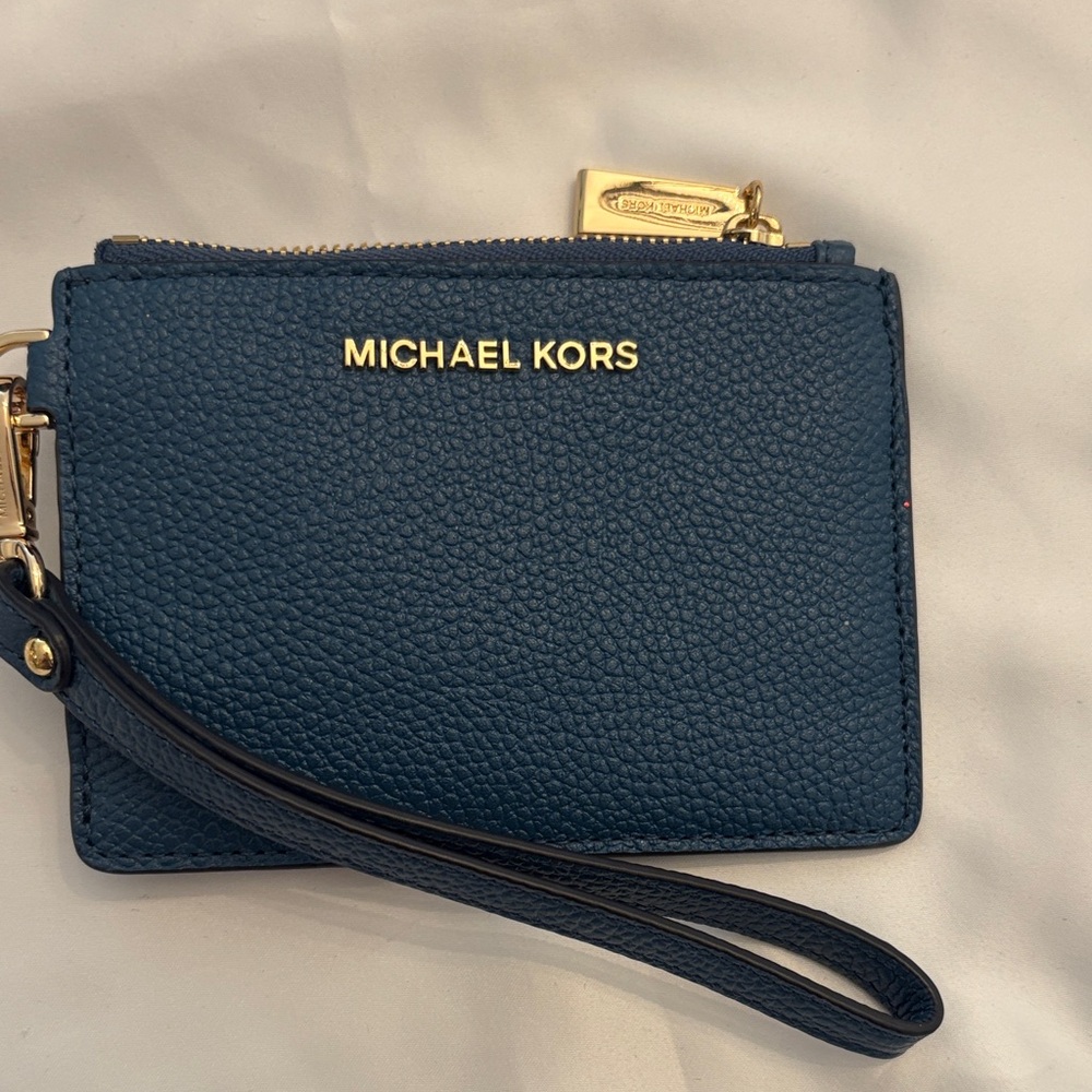 Michael Kors Blue Wristlet with Gold Accents